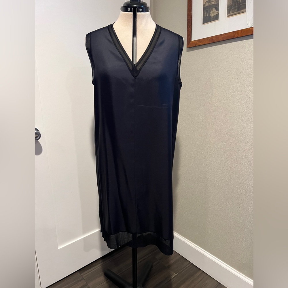 Rag & Bone Sleeveless V-neck Black Dress with Knit Trim.